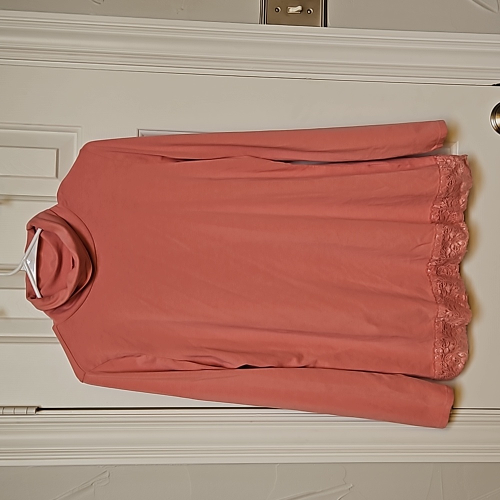 Pink Lace Detail Turtleneck Long Sleeves